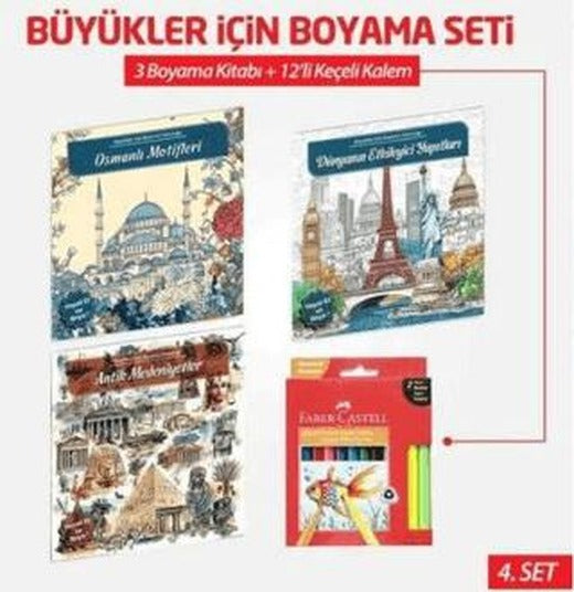 NTT 3 Kitap + Boyama Kalemi Büyükler İçin Boyama 4. Set | Note The Time