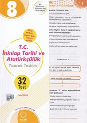 Yaprak Test 8.Sınıf T.C.İnkılap Tarihi Ve Atatürkçülük 2019 - Palme Yayınları - Yusuf Güzel kitap kapağı