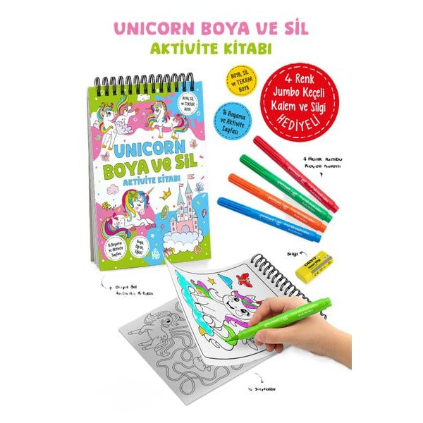 Unicorn - Boya ve Sil Aktivite Kitabı 3 + Yaş | Bigkids Yayınları (İnce Kapak)