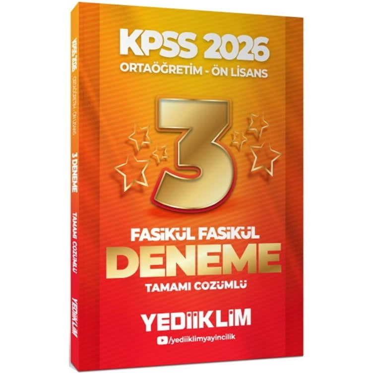 2026 KPSS Ortaöğretim - Önlisans Genel Yetenek Genel Kültür Tamamı Çözümlü 3 Yıldız Fasikül Deneme | Yediiklim Yayınları (İnce Kapak)