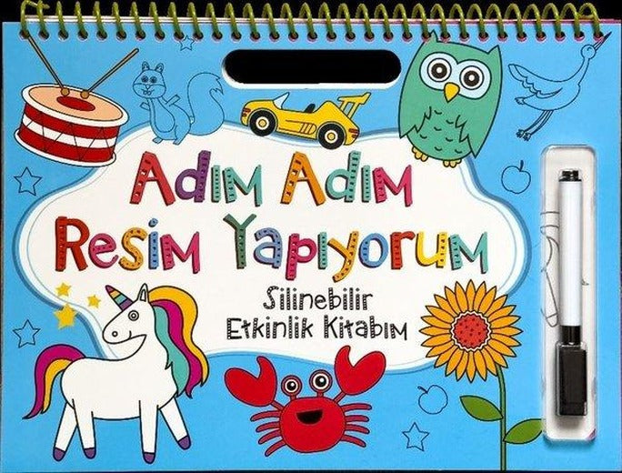 Adım Adım Resim Yapıyorum - Mavi Kapak - Silinebilir Etkinlik Kitabım | Net Çocuk Yayınları (İnce Kapak)