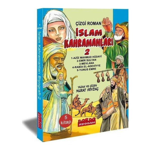 İslam Kahramanları 2 Çizgi Roman Seti - 5 Kitap Takım | Bordo Ressam (İnce Kapak)