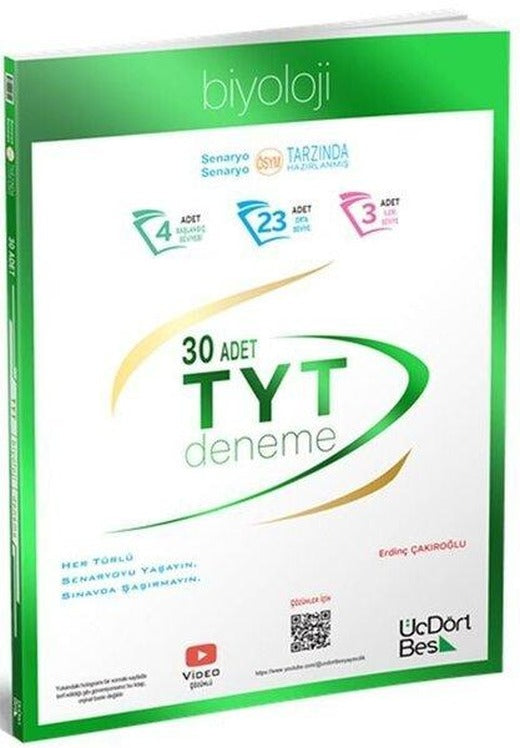 TYT Biyoloji 30 Deneme | Üç Dört Beş Yayınları (İnce Kapak)