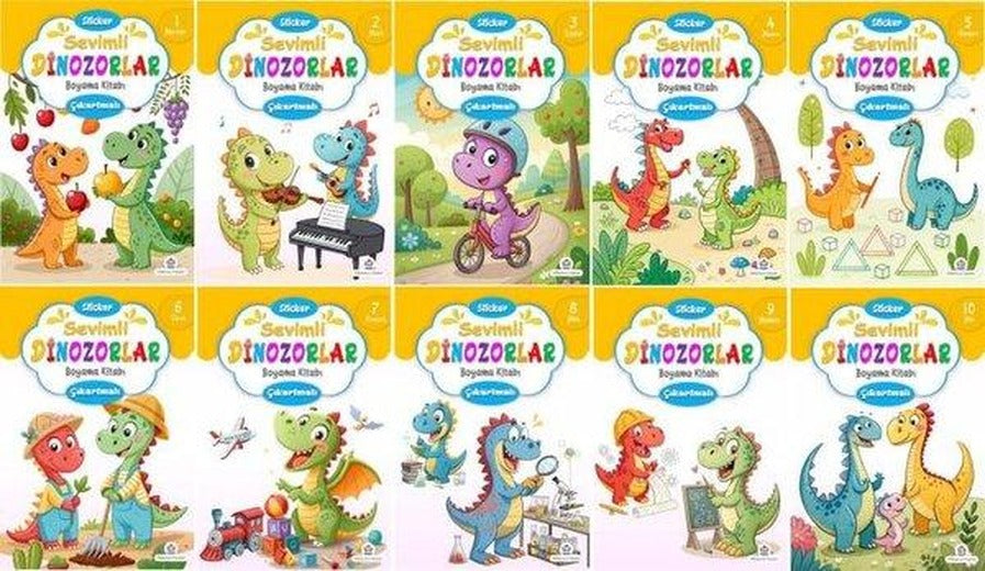 Sevimli Dinozorlar Boyama Kitabı Seti - 10 Kitap Takım | Atlı Karınca Yayınları (İnce Kapak)