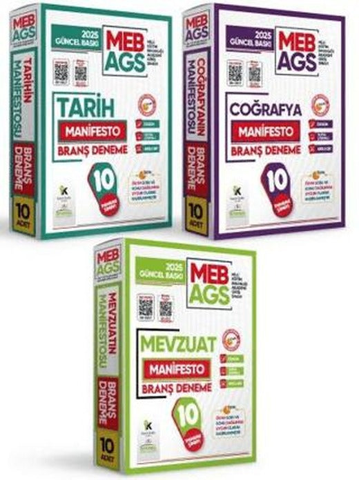 2025 MEB AGS Tarih-Coğrafya-Mevzuat Manifesto Branş Deneme Seti 3lü (3x10) Özgün Dijital Çözümlü | Karakutu Yayın (Ciltsiz)
