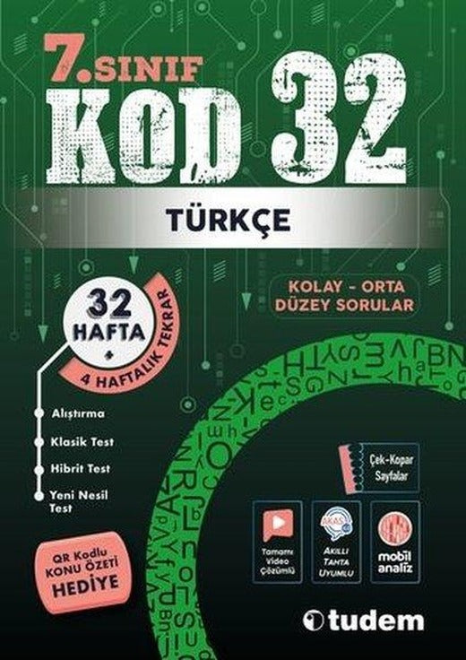7. Sınıf Türkçe Kod 32 | Tudem Yayınları - Ders Kitapları (İnce Kapak)