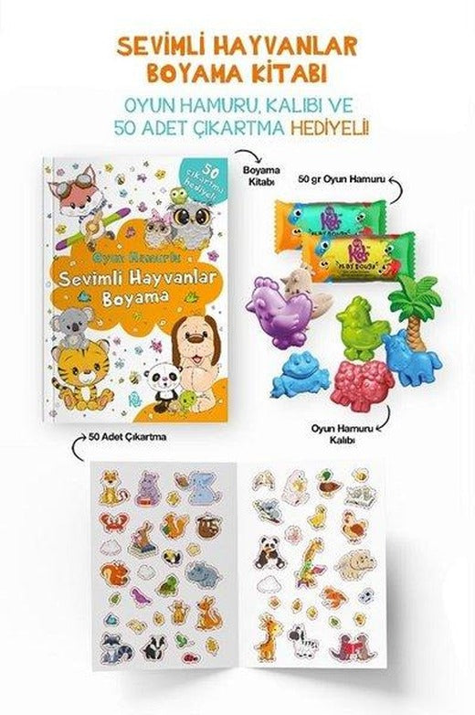 Sevimli Hayvanlar Boyama Kitabı - Oyun Hamuru Kalıbı ve 50 Adet Çıkartma Hediyeli 3 + Yaş | Bigkids Yayınları (İnce Kapak)