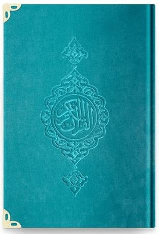 Çanta Boy Kadife Kur'an-ı Kerim (Turkuaz, Yaldızlı, Mühürlü) - 97 Turkuaz | Hayrat Neşriyat (Ciltli)