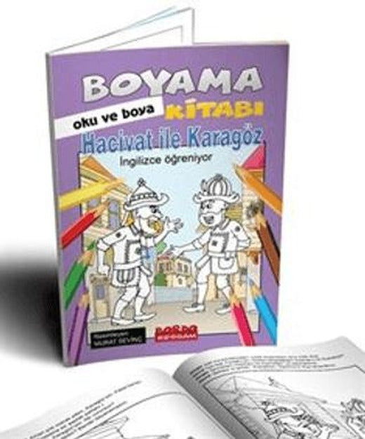 Hacivat İle Karagöz İngilizce Öğreniyor Oku ve Boya | Bordo Ressam (Ciltsiz)