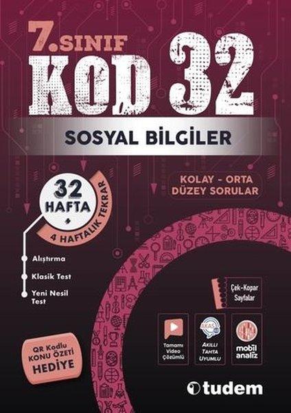 7. Sınıf Sosyal Bilgiler  Kod 32 | Tudem Yayınları - Ders Kitapları (İnce Kapak)  - Resim 1