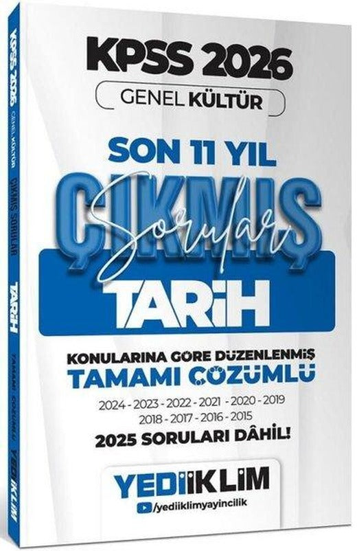 2026 KPSS Genel Kültür Tarih Konularına Göre Tamamı Çözümlü Son 11 Yıl Çıkmış Sorular | Yediiklim Yayınları (İnce Kapak)