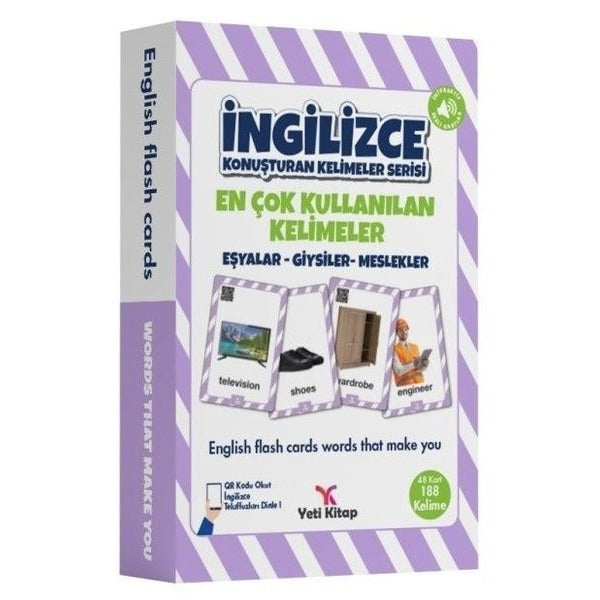 Eşyalar - Giysiler - Meslekler-İngilizce Konuşturan Kelime Kartları-En Çok Kullanılan Kelimeler | Yeti Kitap (İnce Kapak)