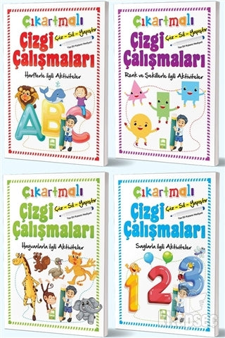 Çiz-Sil-Yapıştır Çıkartmalı Çizgi Çalışmaları Seti (4 Kitap Takım) - Kolektif kitap kapağı