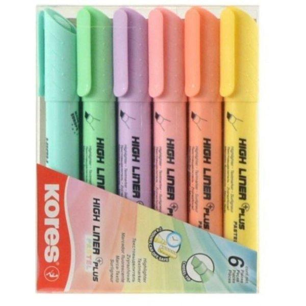 Kores Pastel Kalın Yuvarlak Uçlu Fosforlu Kalem 6'lı Set