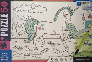 50 Parça Coloring Puzzle Cute Unicorn - Sevimli Tek Boynuzlu At | Blue Focus Yayınları - Resim 1