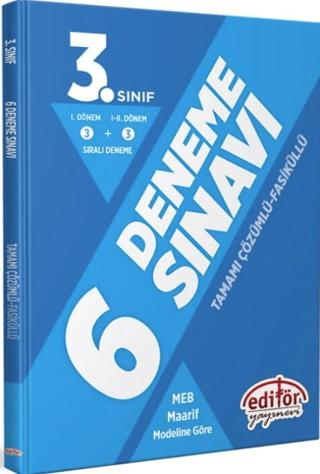 3. Sınıf Fasiküllü Tamamı Çözümlü 6 Deneme Sınavı | Editör Yayınevi (Ciltsiz)  - Resim 1