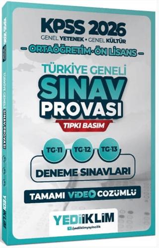 2026 KPSS Ortaöğretim Ön Lisans GY-GK Türkiye Geneli Sınav Provası Tıpkı Basım 11-12-13 Deneme Sınavları Tamamı Video Çözümlü | Yediiklim Yayınları (Ciltsiz)  - Resim 1