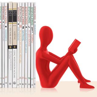 Kitap Tutucu Dekoratif Kitap Desteği Kitap Okuyan İnsan Figürü Biblo - KIRMIZI | Bcoverart - Resim 1