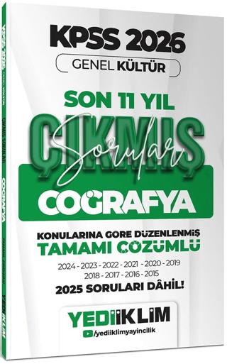 2026 KPSS Genel Kültür Coğrafya Konularına Göre Tamamı Çözümlü Son 11 Yıl Çıkmış Sorular | Yediiklim Yayınları (Ciltsiz)  - Resim 1