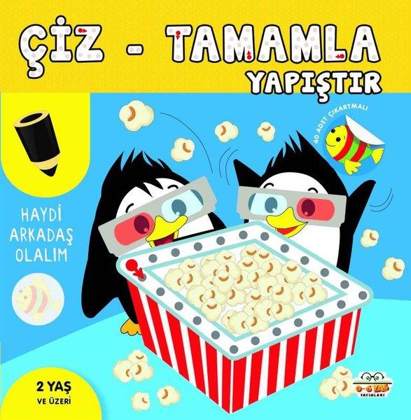 Çiz - Tamamla Yapıştır  -  Haydi Arkadaş Olalım  -  40 Adet Çıkartmalı | 0-6 Yaş Yayınları (İnce Kapak)  - Resim 1