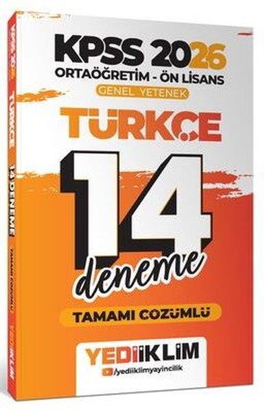 2026 KPSS Ortaöğretim Ön Lisans Genel Yetenek Türkçe Tamamı Çözümlü 14 Deneme | Yediiklim Yayınları (İnce Kapak)  - Resim 1