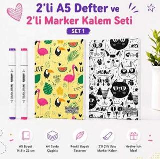 Note The Time 2li A5 Defter + 2li Marker Kalem - 1. Set | Note The Time - Resim 1