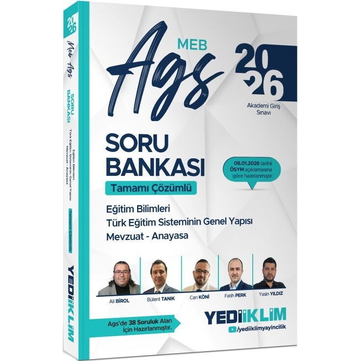 2026 MEB AGS Eğitim Bilimleri Türk Eğitim Sisteminin Genel Yapısı Mevzuat Anayasa Tamamı Çözümlü Soru Bankası | Yediiklim Yayınları (Ciltsiz)