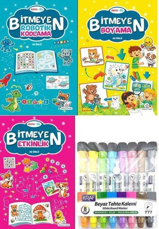 Bitmeyen Boyama Seti - 8 Kitap Takım - Kalem Hediyeli | Atlı Karınca Yayınları (İnce Kapak)