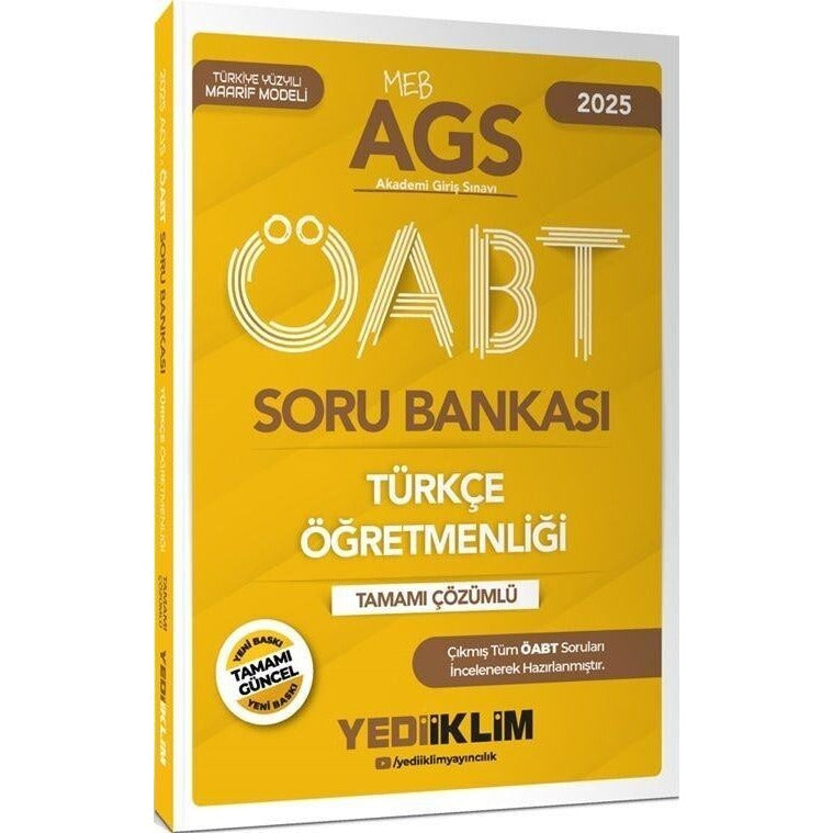2025 MEB-AGS ÖABT Türkçe Öğretmenliği Tamamı Çözümlü Soru Bankası | Yediiklim Yayınları (Ciltsiz)