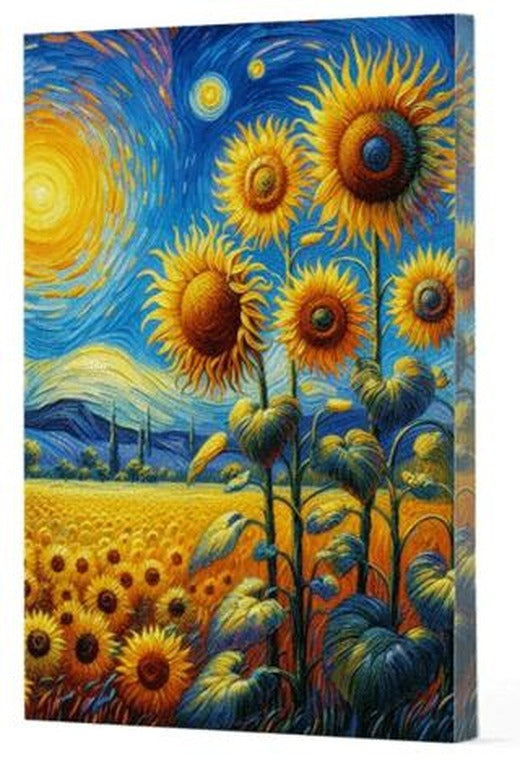 Van Gogh 4 - Ayçiçekleri Çizgili Yan Boyamalı Defter | Vivago Art