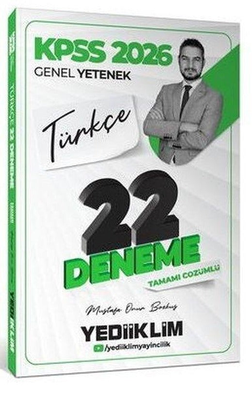 2026 KPSS Genel Yetenek Türkçe Tamamı Çözümlü 22 Deneme Sınavı | Yediiklim Yayınları (İnce Kapak)