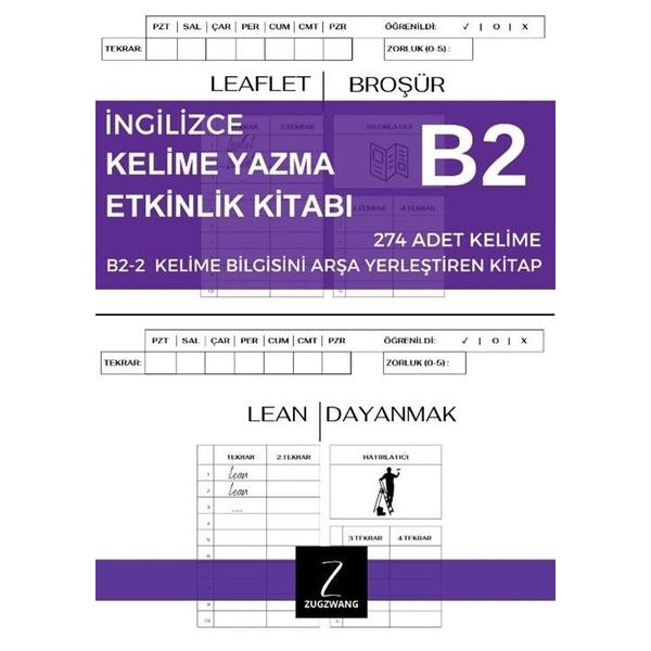 İngilizce Kelime Yazma Etkinlik Kitabı B2 - 2 Kelime Bilgisini Arşa Yerleştiren Kitap | Zugzwang (İnce Kapak)