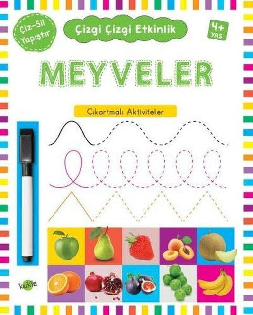 Meyveler Çıkartmalı Aktiviteler 4 Yaş Çizgi Çizgi Etkinlik | Kukla (İnce Kapak)