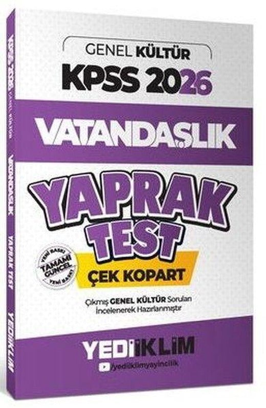 2026 KPSS Genel Kültür Vatandaşlık Çek Kopart Yaprak Test | Yediiklim Yayınları (İnce Kapak)