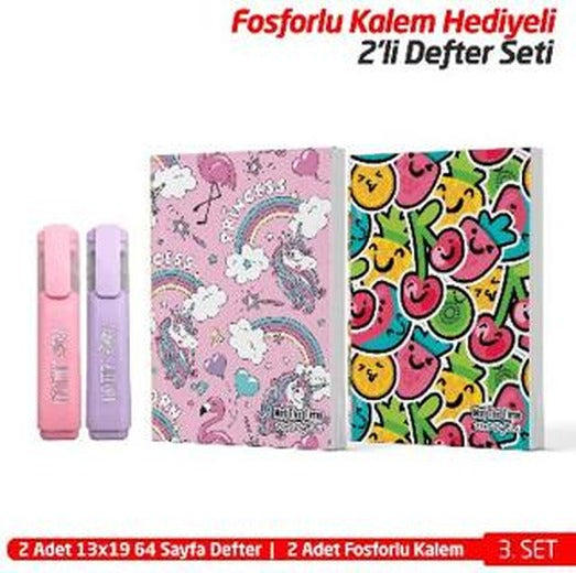 Note The Time 2Li A5 Defter + 2Li Fosforlu Kalem - 3. Set | Note The Time
