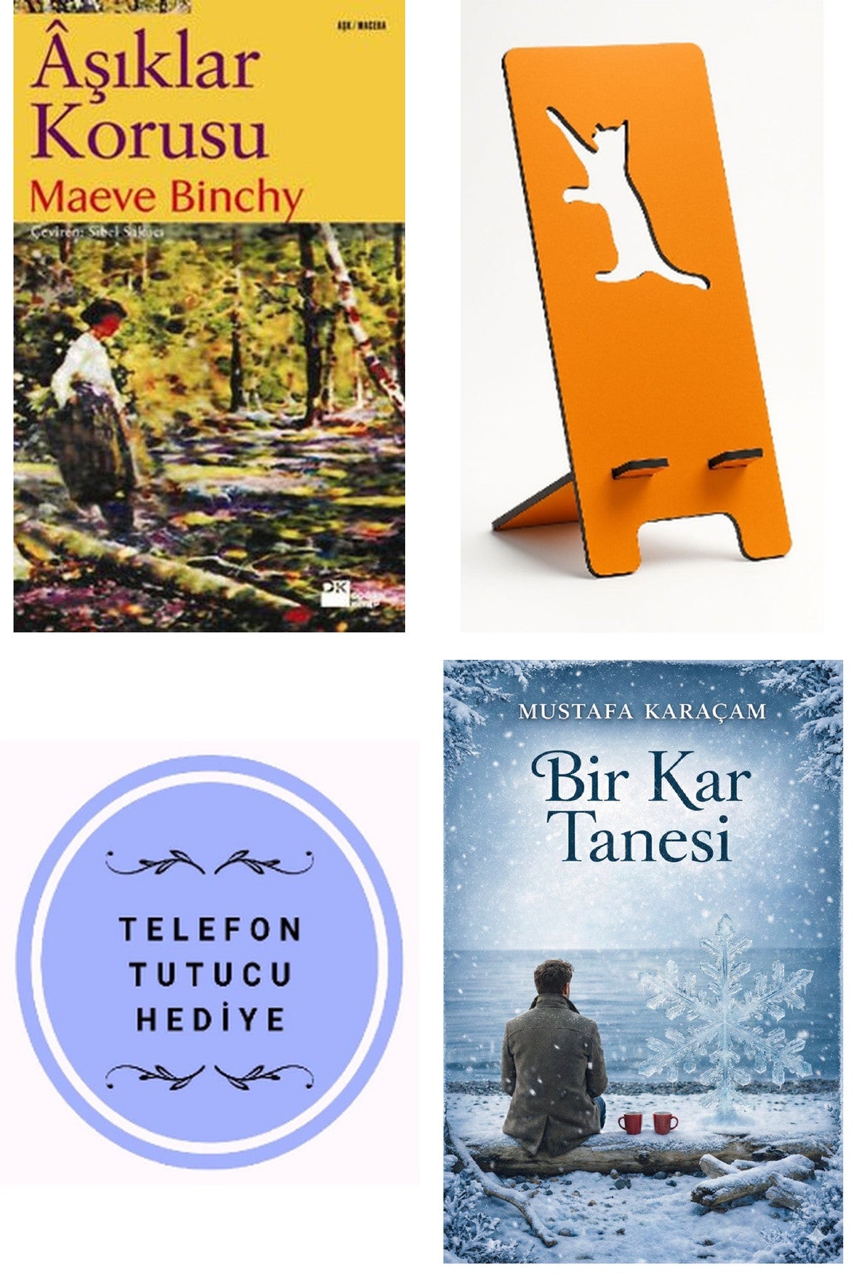 Aşıklar Korusu - Maeve Binchy + Telefon Tutucu + Bir Kar Tanesi kitap kapağı