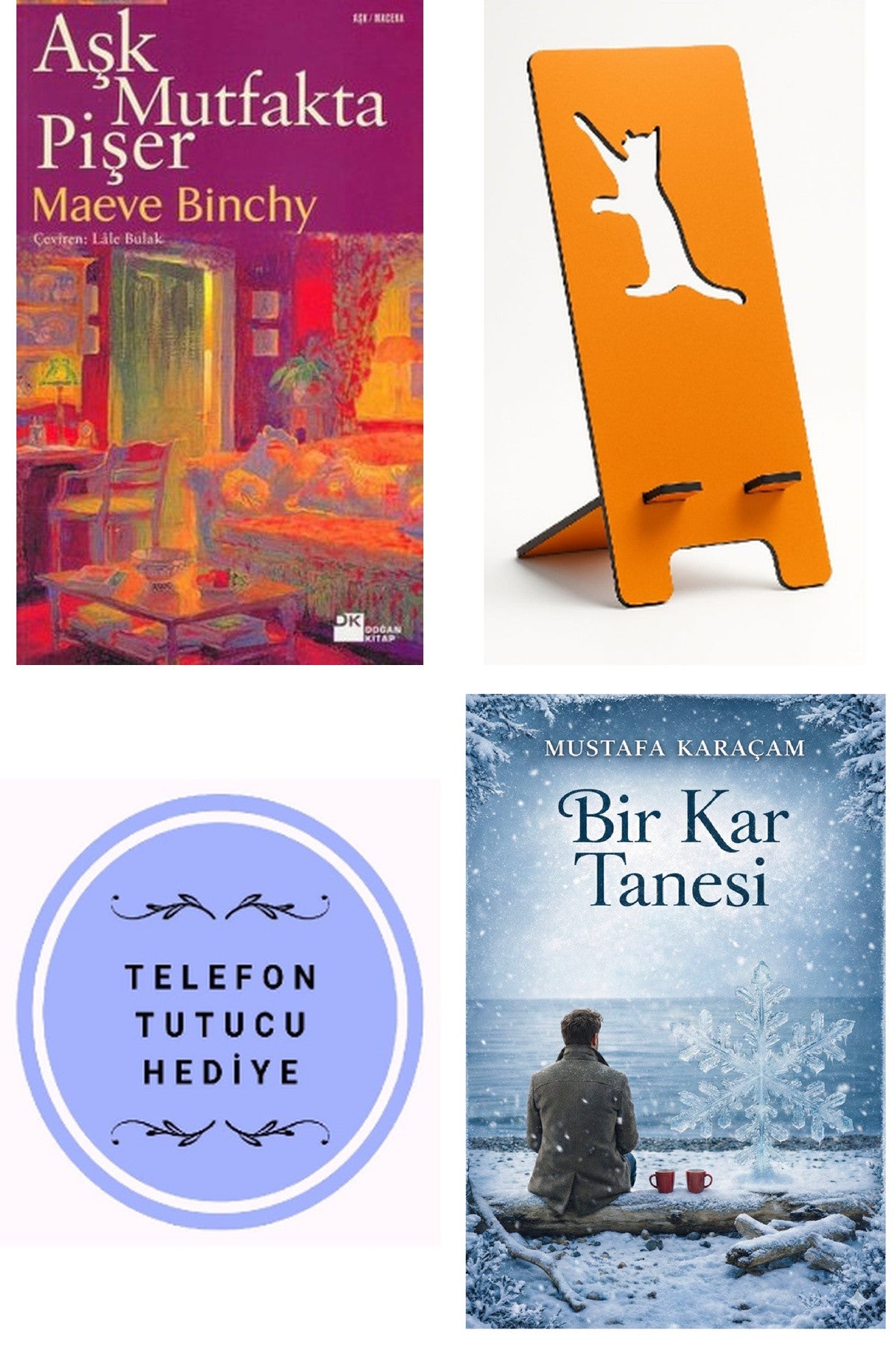 Aşk Mutfakta Pişer - Maeve Binchy + Telefon Tutucu + Bir Kar Tanesi kitap kapağı