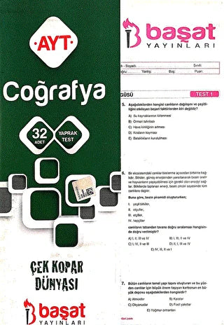 Başat Yayınları AYT Coğrafya Yaprak Test - Kolektif kitap kapağı