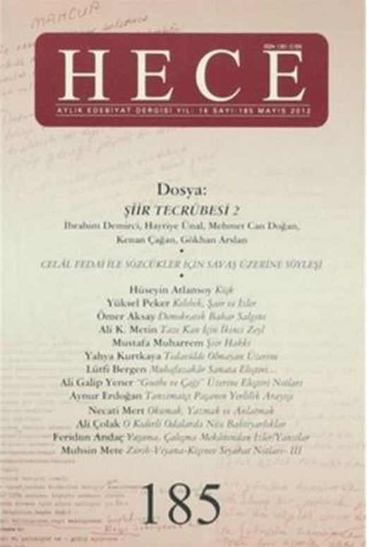 Hece Aylık Edebiyat Dergisi Sayı: 185 Mayıs 2012 | Hece Dergisi (Ciltsiz)
