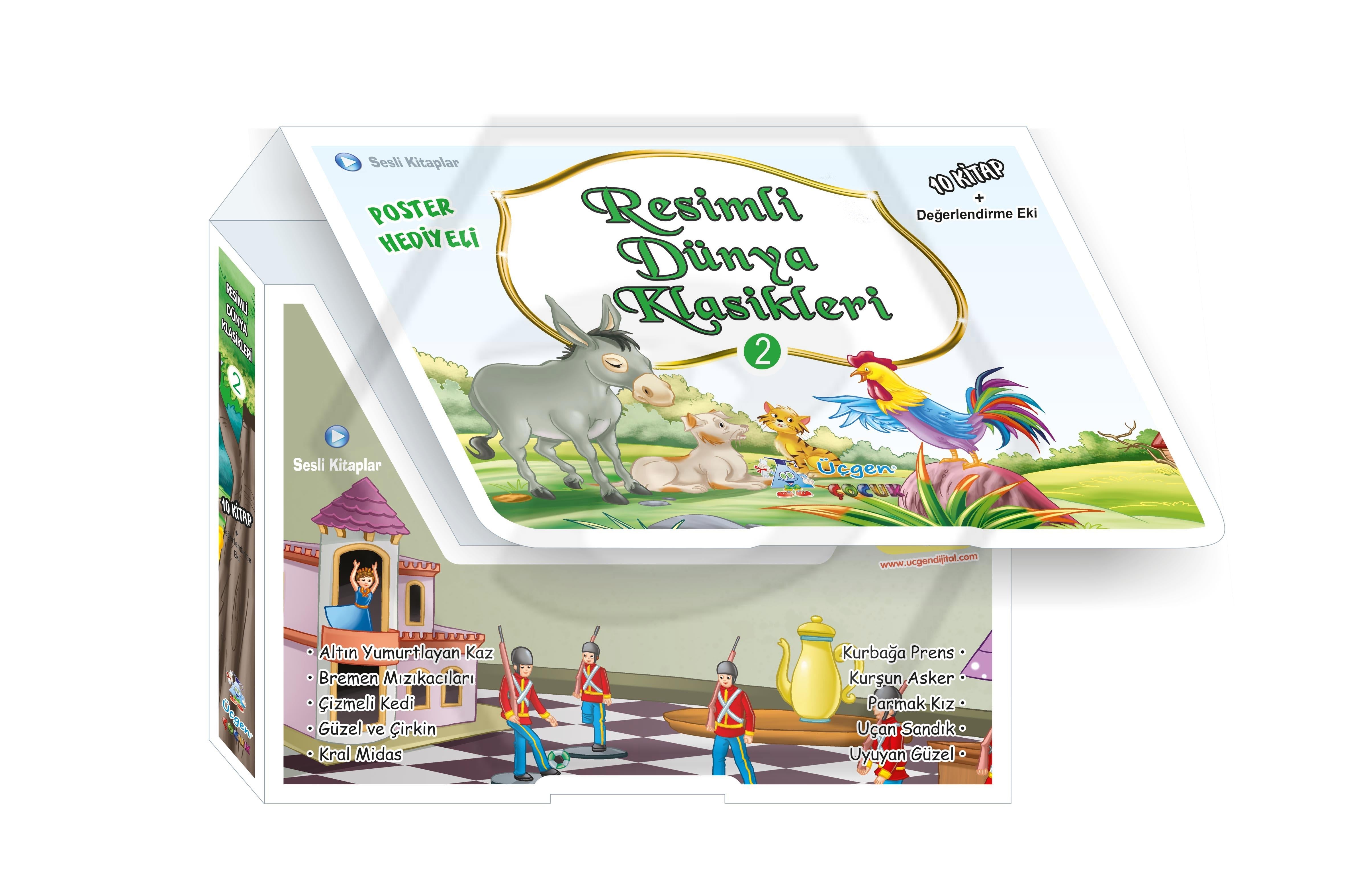 Resimli Dünya Klasikleri 2 Seti - Yeşil Seri 32 Sayfa (10 Kitaplı Okuma Seti + Değerlendirme Eki) | Üçgen Çocuk (İnce Kapak)