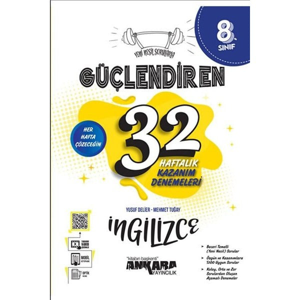 8. Sınıf İngilizce Güçlendiren 32 Haftalık Kazanım Denemeleri | Ankara Yayıncılık (İnce Kapak)