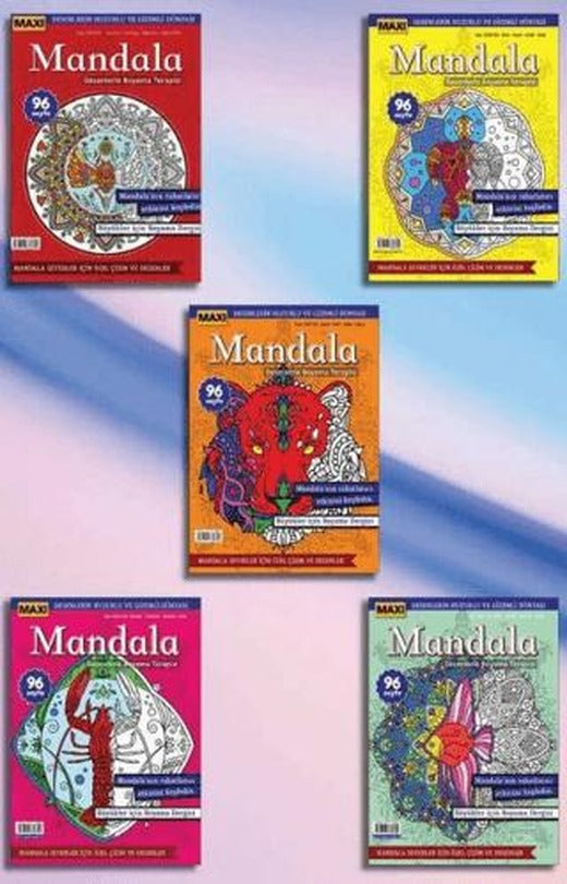 Maxi Mandala Desenlerle Boyama Terapisi 5'li Set | Maxi Yayıncılık (Ciltsiz)