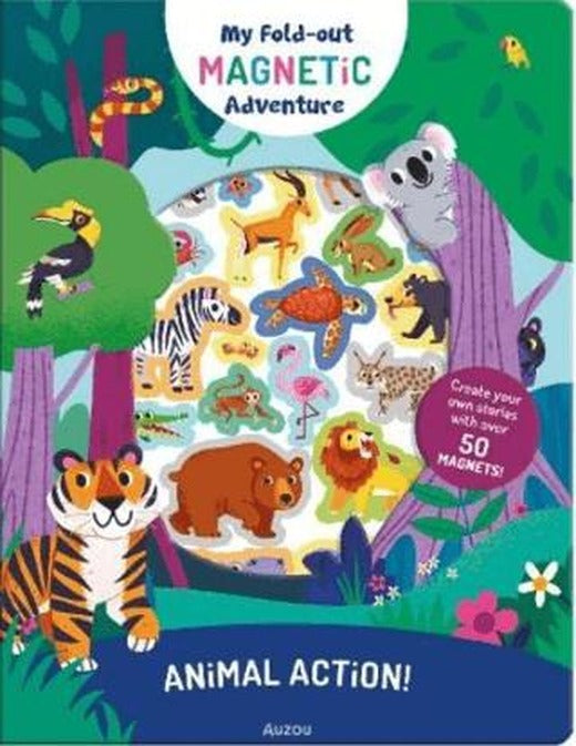 My Fold-Out Magnetic Adventure: Animal Action | Auzou Books (Ciltsiz)