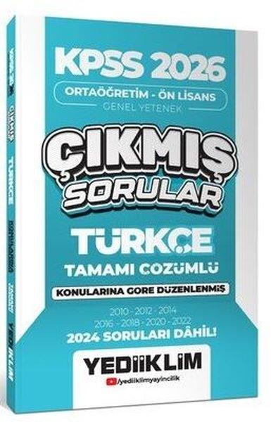 KPSS 2026 Ortaöğretim - Önlisans Türkçe Konularına Göre Çıkmış Sorular 2024 Soruları Dahil | Yediiklim Yayınları (İnce Kapak)  - Resim 1
