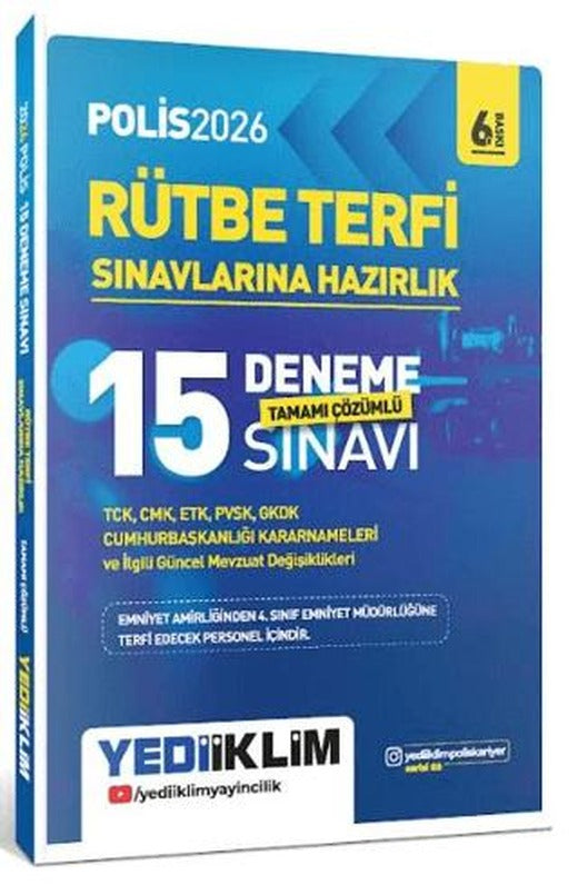 2026 Polis Rütbe Terfi Sınavlarına Hazırlık Tamamı Çözümlü 15 Deneme Sınavı | Yediiklim Yayınları (Ciltsiz)