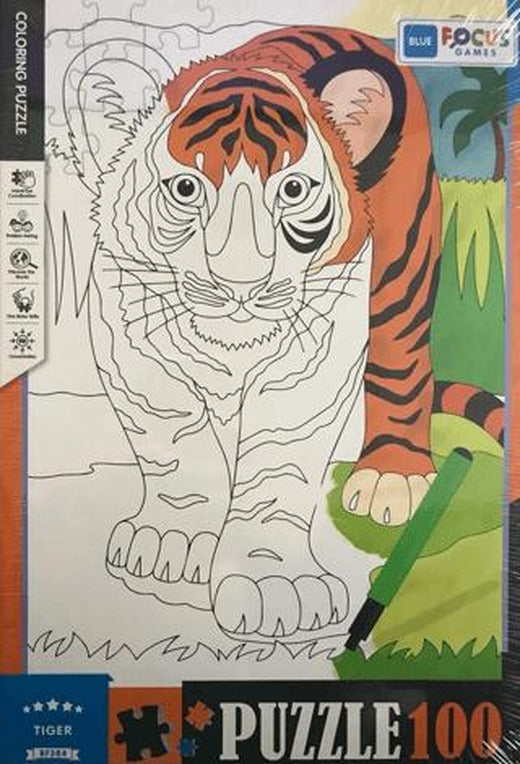 100 Parça - Coloring Puzzle Tiger - Kaplan | Blue Focus Yayınları