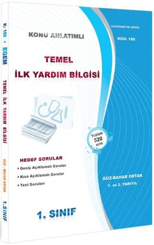 1. Sınıf 1. ve 2. Yarıyıl Temel İlk Yardım Bilgisi Konu Anlatımlı Soru Bankası - Kod 188