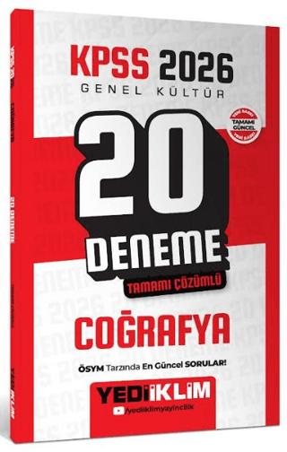 2026 KPSS Genel Kültür Coğrafya Tamamı Çözümlü 20 Deneme | Yediiklim Yayınları (Ciltsiz)  - Resim 1
