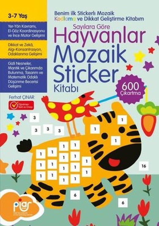 Hayvanlar Mozaik Sticker Kitabı Sayılara Göre 3 - 7 Yaş | Piar Yayınları