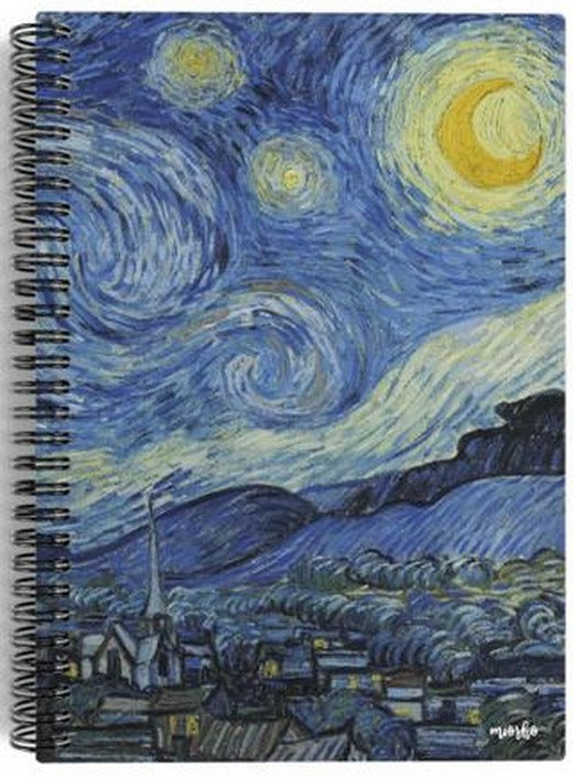Vincent van Gogh - The Starry Night, 1889 / Spiralli Defter 02 - Çizgisiz - 100 Sayfa | Miosho